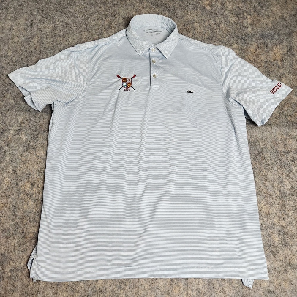 Vineyard Vines OTG Sankaty Polo Shirt Men XL Blue White Striped Golf Performance